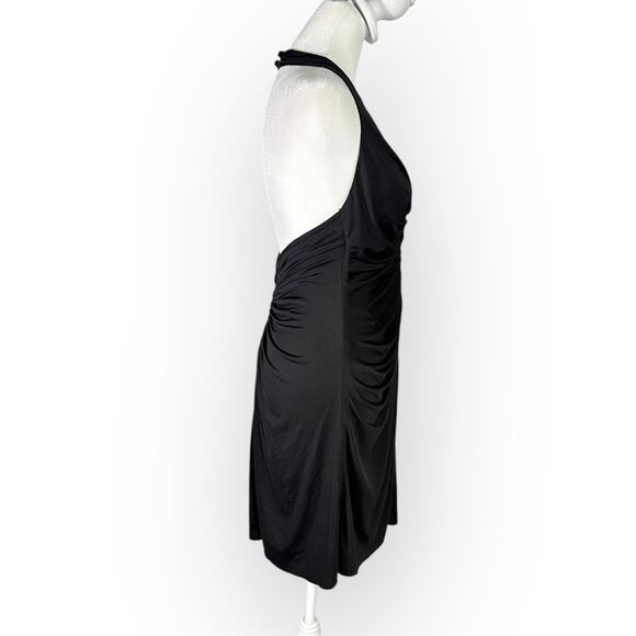 Jill Jill Stuart Mini Dress Womens 8 Black Halter Ruched A-Line Open Back Jersey - Picture 4 of 8